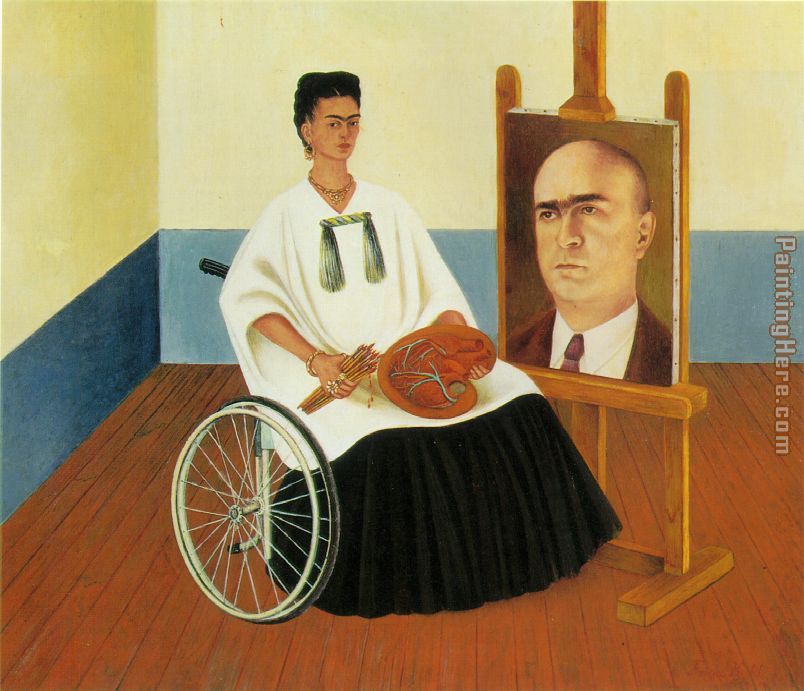 Self Portrait with the Portrait of Doctor Farill painting - Frida Kahlo Self Portrait with the Portrait of Doctor Farill art painting